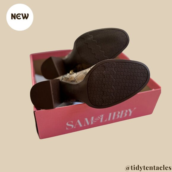 NEW Women's Buckle Leather Ankle Boots Size 8.5 Mocha Snake Print - Picture 5 of 5